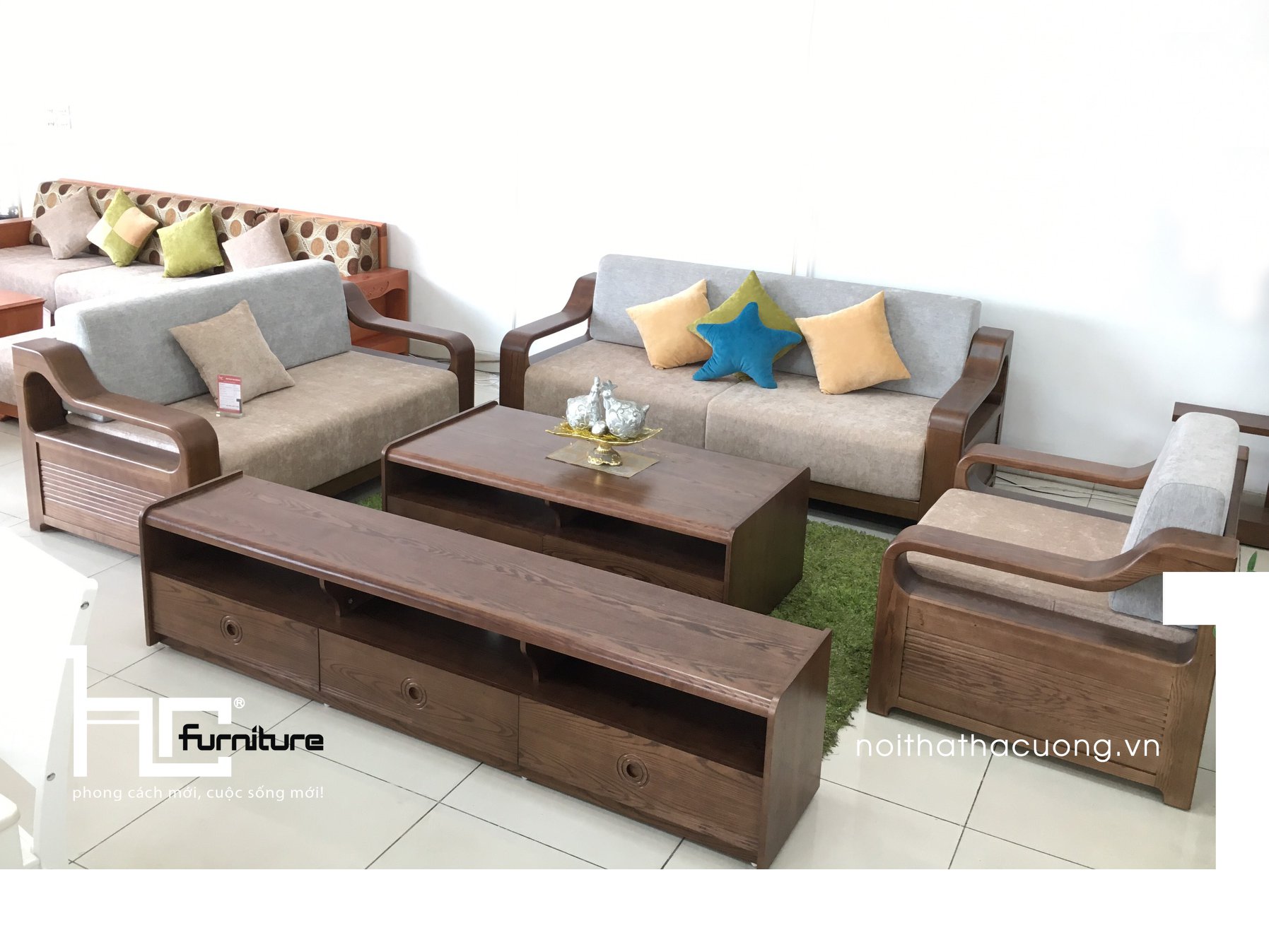 Sofa gỗ tự nhiên sản xuất bởi Hà Cường Furniture