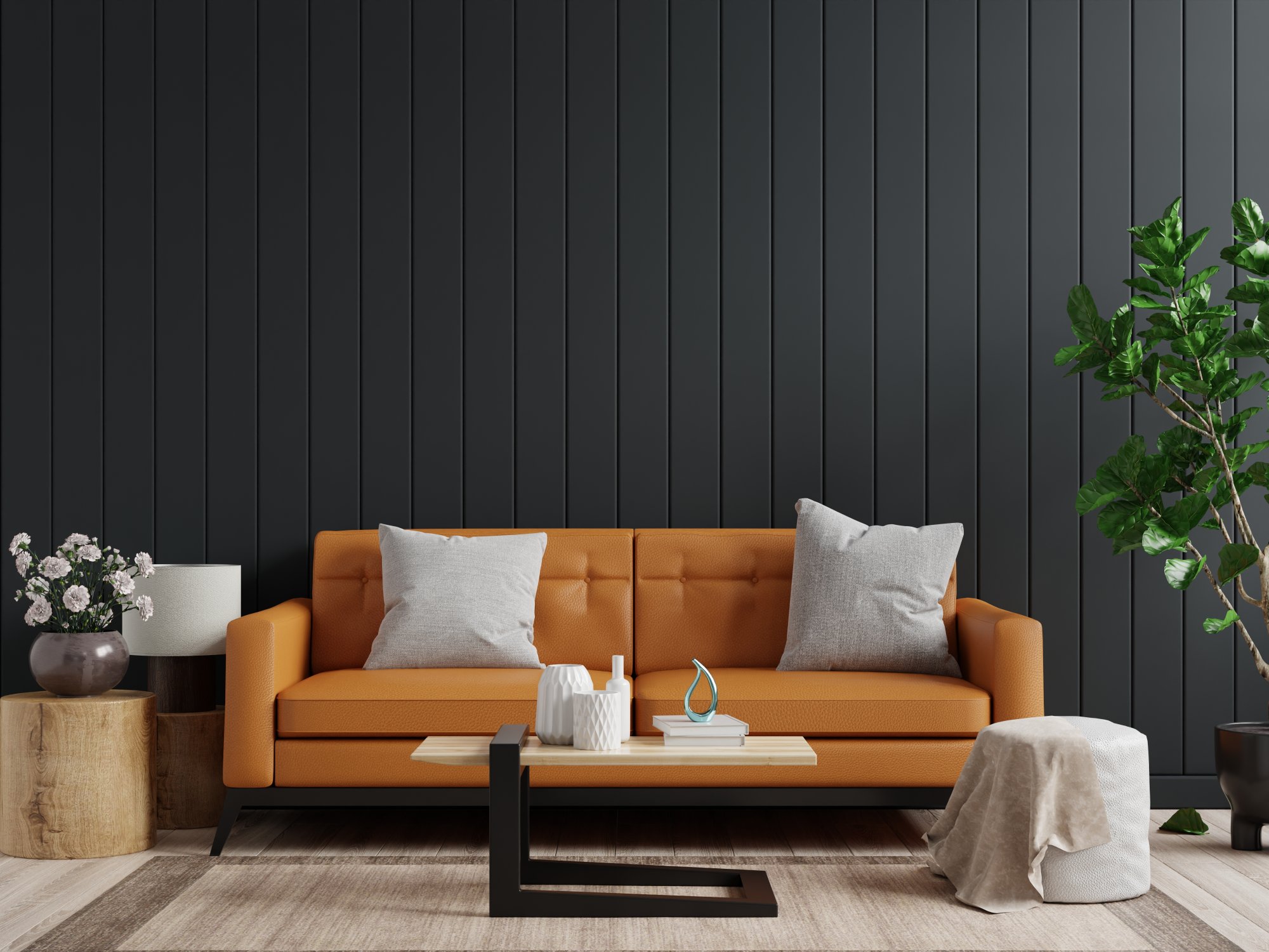 mockup-wall-dark-living-room-interior-background-with-leather-sofa-table-empty-dark-wooden-wall-3d-rendering